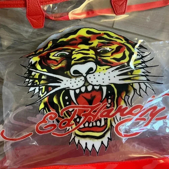 NWT Ed Hardy Tiger Graphic Vintage‎ Y2K Clear Festival Large Tote Bag - Picture 4 of 4